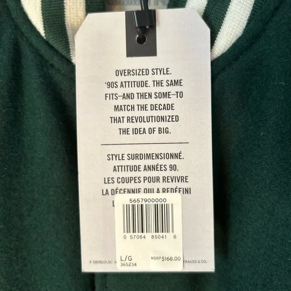 MEN’S LEVI’S SILVERTAB BAGGY BOMBER JACKET GREEN AND WHITE - Picture 9 of 12